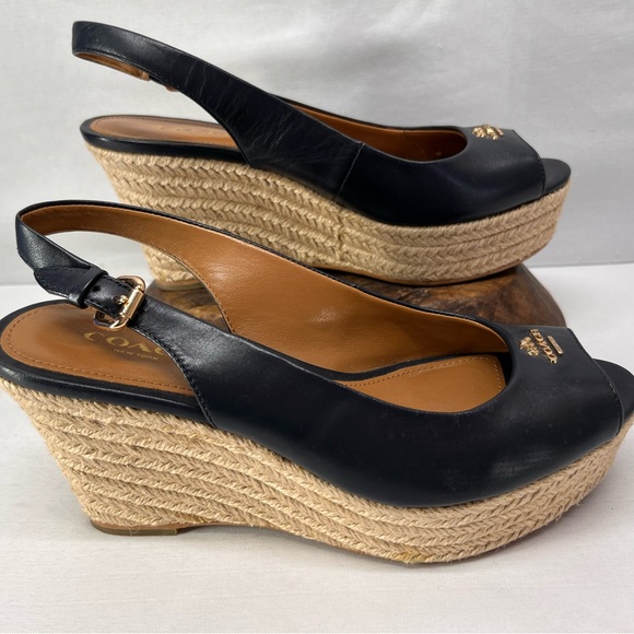 Coach Navy Wedge Sandals with espadrille platform - Picture 3 of 7